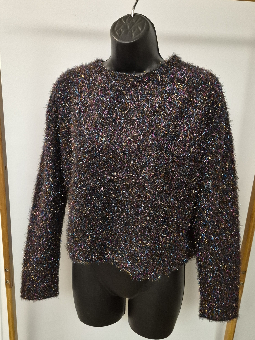 H&M Black Fuzzy Sweater with Multicolor Metallic Threads